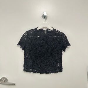 Zara black lace mock neck crop top